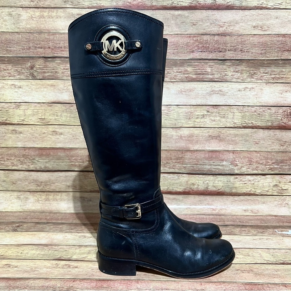 Micheal Kors Black Leather Tall Riding Boots - Picture 4 of 11